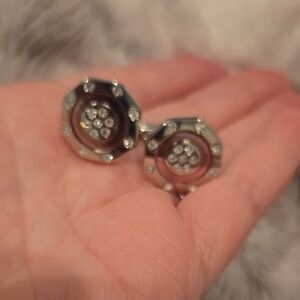 Stainless Steel Silver and Pink Cuff Links with Cubic Zirconia Brand New In Box